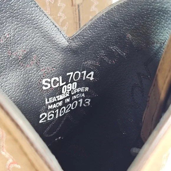 Western Cowboy Boots Women Brown Suede Pink Stitching Heel Round Toe New - Picture 5 of 8